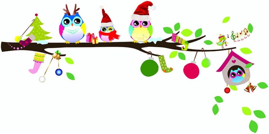 Winomo Christmas Wall Stickers Family Owl Playing on Branches Owl Sticker Decal Nursery, Multi-coloured