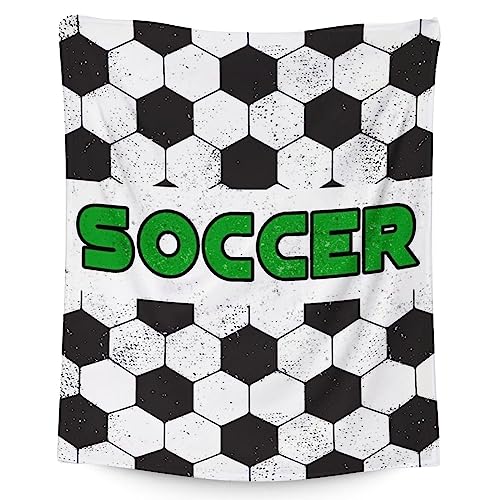 Mercuryelf Soccer Blanket Gifts, 60"x80" Funny Football Throw Blanket for Boys Mens, Cozy Lightweight Fleece Plush for Sofa Bed Room Decor