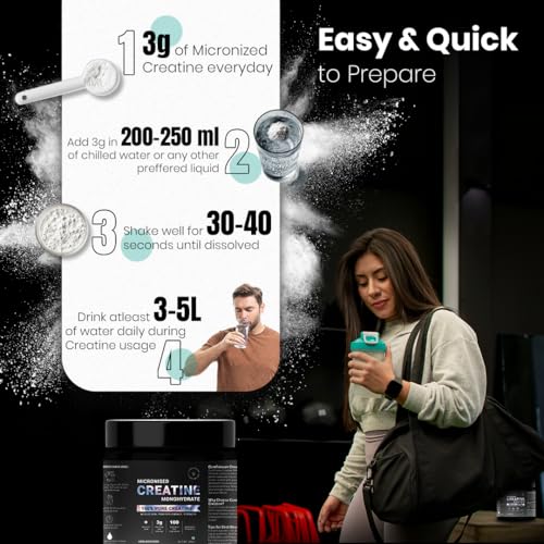 Image of CUREFOREVER Creatine Monohydrate Powder - Unflavoured, 100 Servings, Micronized Pre-Workout Supplement for Muscle Strength, Power, Size, Endurance & Faster Recovery - 300g Pack