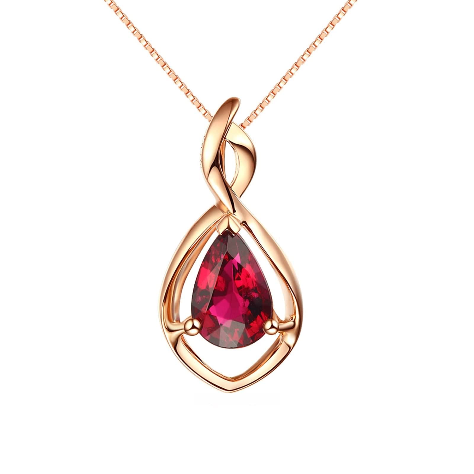 AMDXD Collar para mujer en oro rosa de 18 quilates/750 con turmalina de 0,87 ct, colgante de cadena para mujer, oro rosa, regalo de 2 años
