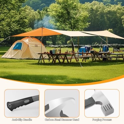 Campinghammer, Heringe Hammer mit Heringauszieher und Halteband, 30 x 11 cm Kohlenstoffstahl Zeltheringe Pflock Hämmer Mallet Heringzieher Zelthammer für Außenbereich Zeltheringe Rutschfest Kopf