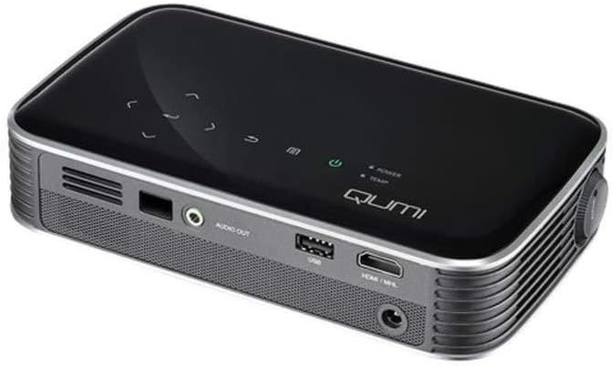 వైపు view of Vivitek Qumi Q8-BK projector showing various input/output ports