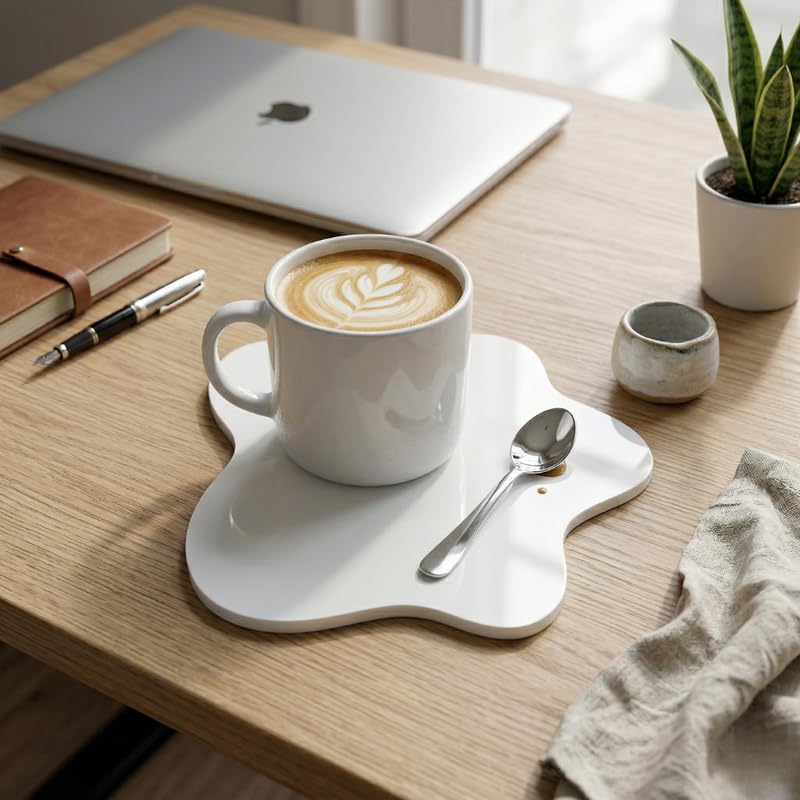 GKD White Acrylic Coaster Blossom Star Design for Coffee Mug, Tea Cup & Glass (6 x 5.5 inch) Modern Table Decor Waterproof Heat Resistant (White)-image-47