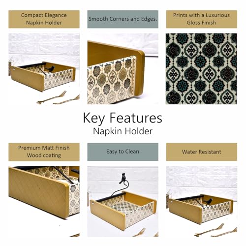 Image of Home Sparkle Napkin Storage - 1 Pack Table Napkin Holder Tray for Indoor & Outdoor Use | Kitchen, Dining, Restaurant & Home Decor (PU-Gold-C6V42)