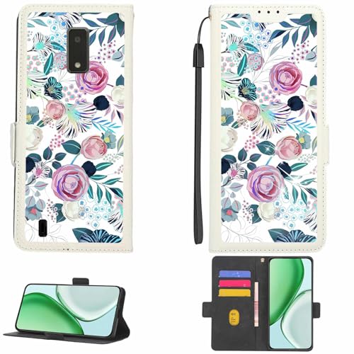 Case Compatible for Blu View 4 B135DL Phone Case Flip Cover [with Tempered Glass Screen Protector][RFID Blocking][Colorful Reflect Light] LPT-HUA3