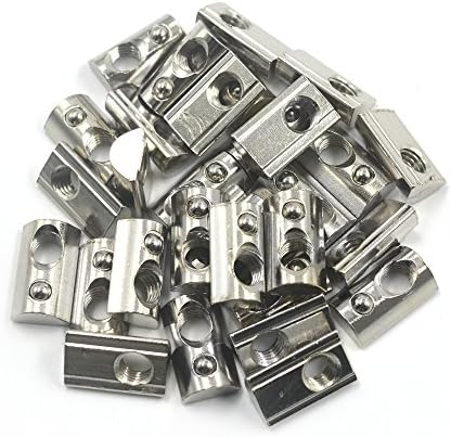 M8 Thread T Spring Nut, Mergorun Silver European Standard 40 Series Aluminum Slot Carbon Steel Half Round Roll in Spring T Slot Nut with M8 Thread Pack of 50