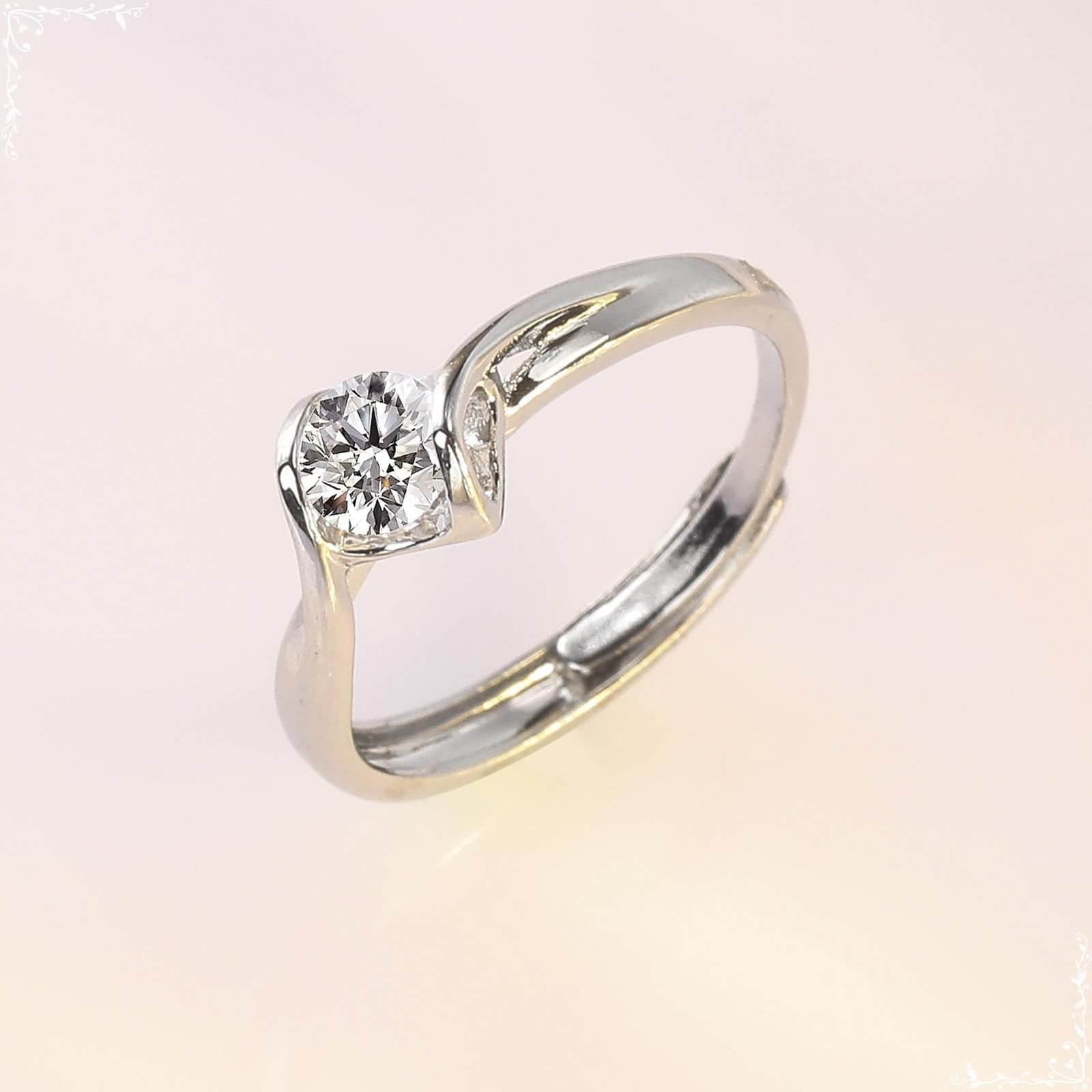 Anello Matrimonio Donna, Anello in Oro Bianco da Donna Cuore Cavo con moissanite