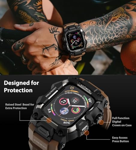 Image of ULTIMAL Rugged Case with Band for Apple Watch Band 45mm,Compatible with Apple Watch Series 9 /8 /7 45mm,Military Grade Shockproof Bumper Cover for iWatch Tactical Band Men (Coffee Brown, 45mm)