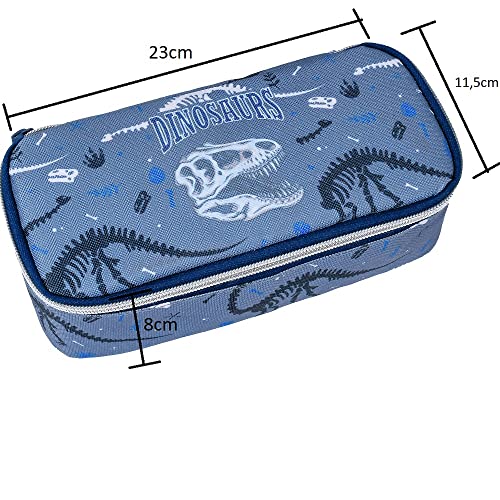 Kit Mochila Menino Infantil Escolar Tema Dinossauro Chaveiro Cor:Azul Claro