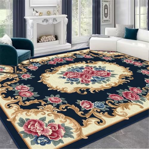 Tapis de chambre parentale moderne bleu floral chaud et doux