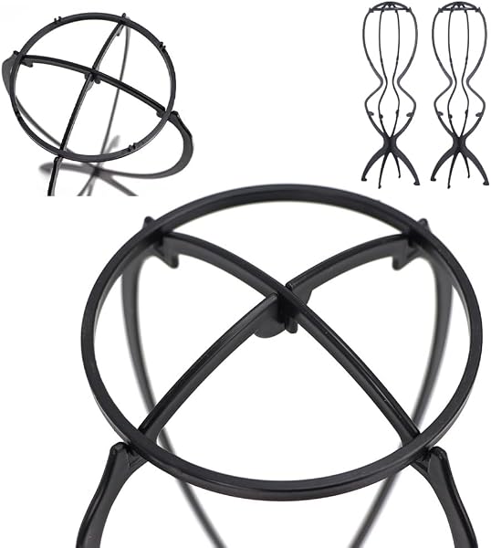 Porta Parrucca,2 Pezzi 50 cm Lunghi Pieghevole Portatile per Parrucche Plastica Porta Pieghevole Altezza Regolabile Porta Parrucca Donna Testa(Nero) - 3
