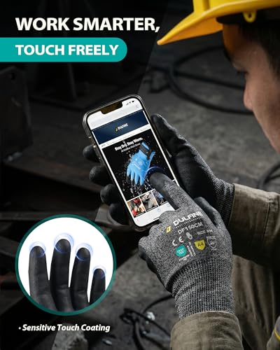 Image of DULFINE A3 /A4 /A9 Cut Resistant Work Gloves for Men Women,Touchscreen Foam Nitrile Coated,Ideal for Glass Cutting Wood Carving