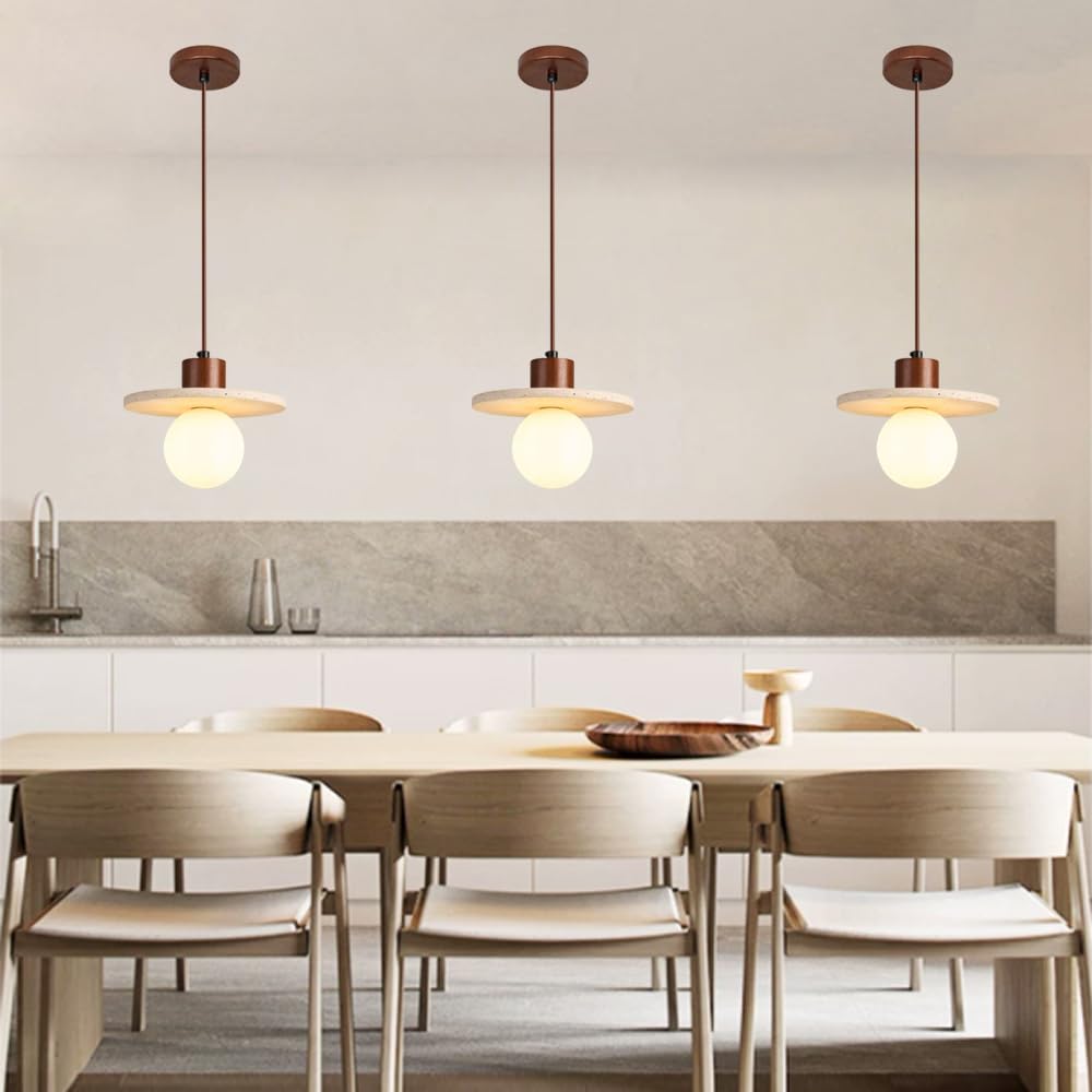 Lampada a sospensione Wabi Sabi in travertino giallo, lampada a in pietra naturale giapponese da 7,8 pollici, paralume in vetro con base G9 regolabile in altezza