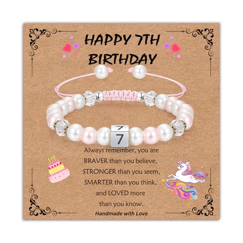 Image of 4-12 Year Old Girl Birthday Gifts, Adjustable Pink White Pearl Beaded Bracelet for Teen Girls, 4-12th Happy Birthday Christmas Graduation Gifts for Daughter Granddaughter Niece