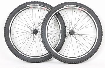 26 Inch Mountain Bike Wheel Set DTS 535 Ferruled Rim 36 Spoke Shimno Centerlock Hubs Disc or Rim Brake 26 x 2.30 Aggressor EXO TR Tubeless Ready Tires Tubes Skewers, Rotors and Tools Included