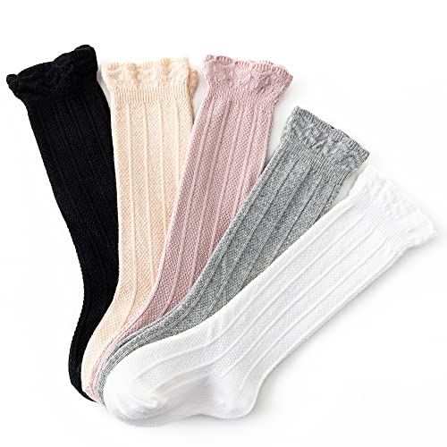 Image of CozyWay Knee High Socks Newborn Infants Toddlers Girls Tube Ruffled Uniform Long Stockings