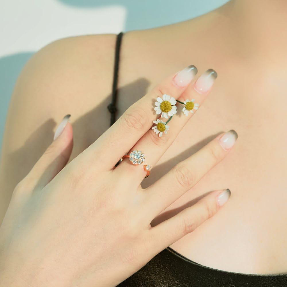 Womens Fidget Ring for Anxiety Adjustable 925 Sterling Silver Stress Relief Rings Cubic Zirconia Spinner Band Ring for Women Men - Image 4