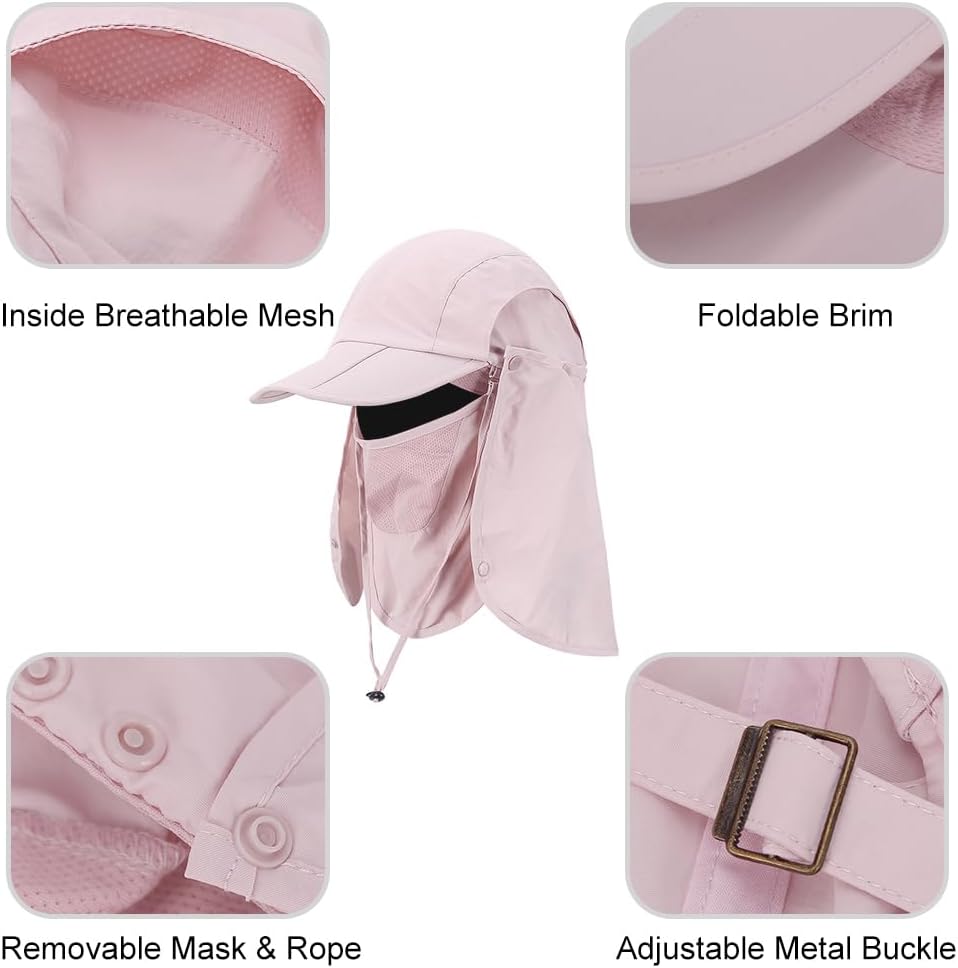 Foldable Sun Cap, Fishing Hats, UPF 50+ Protection Caps with Face Mask Neck Flap - Image 2