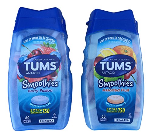 2 Pack, Tums Smoothies Berry Fusion 60 Count and Smoothies Assorted Fruit 60