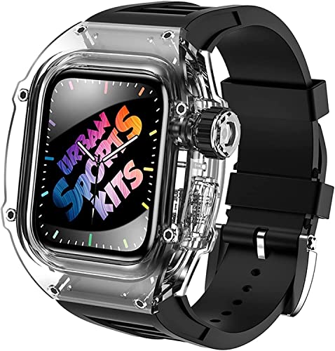 Sangle de montre fluororubber et boîtier transparent luxe pour kit mod watch band 45mm 44mm