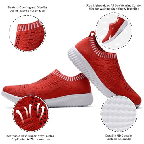 Image of konhill Womens Walking Shoes Slip On Sneakers Breathable Mesh Lightweight Casual Footwear for Daily Commute