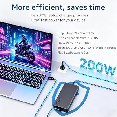 Image of 200W Laptop Charger Compatible with Asus ROG Zephyrus G16 G14 GA605 GU605 GA403 GU605M TUF Gaming A14 A16 FA401WV FA401UV FA401UU FA401WU ROG Flow Z13 GZ302 GZ302EA TUF A14 FA401KM 2024-2026