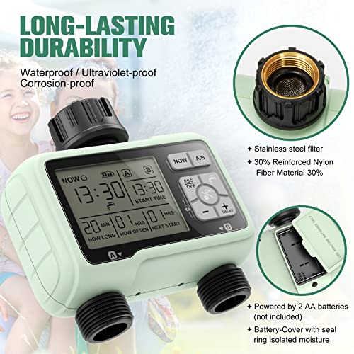 Yomile Sprinkler Timer, Programmable Water Timer With Rain Delay/Manual/Child Lock Automatic Irrigation System Hose Timer For Garden Faucet, Outdoor Irrigation Timer Controller For Lawn Yard, 2 Zones #TOP5