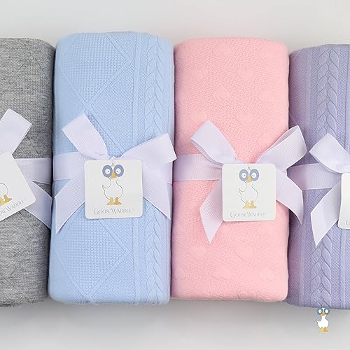 Image of GooseWaddle Luxury Knit Baby Blanket (30 inchx40 inch), Premium Comfort from Ultra Soft Fabrics That Get Softer with Use, Perfect for Any Infant Nursery, Boy or Girl, Machine Washable (Blue)