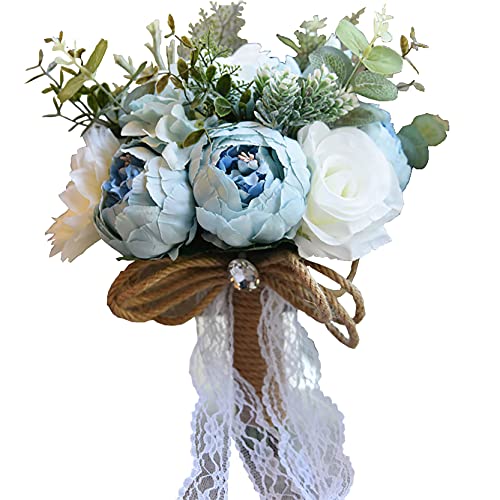 KUKI SHOP Wedding Bouquet Flower Bouquets Wedding Bouquets for Bride Bridesmaid Rose Bouquet Holder for Artificial Flowersï¼ŒGreat for Weeding Photography Outdoor Activities (Blue)