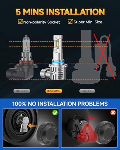 Image of Ursprung 9005 led Bulbs,900% 96,000LM Brightness HB3 Bulbs,6500K Cool White,Plug and Play, Replacement fog bulb,Quick Installation,Pack of 2