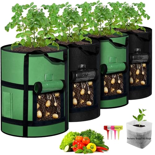 MEKOLIFE 4-Pack 10 Gallon Grow Bags with Window to Harvest