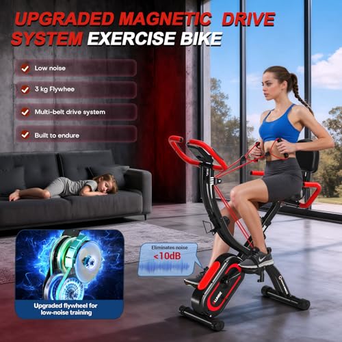 Exercise Bike, SLUNSE 5-in-1 Stationary Bike For Home Workout, Foldable Exercise Bike With 16 Levels Adjustable Magnetic Resistance,10DB Super-Silent Indoor Cycling Bike with 350lbs Weight Capacity - Image 5