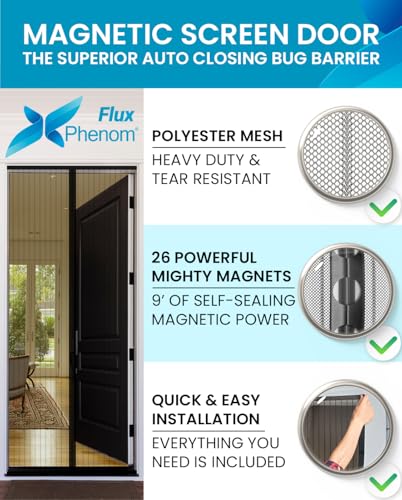 Flux Phenom Magnetic Screen Door – Bugs Out, Breeze in – 9mi...