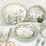 JarThenaAMCS 100Pcs Spring Wildflower Party Supplies Kit Green Wild Floral Tableware Set Vintage Flower Disposable Dinnerware Forks Paper Napkins Plates for 25 Guests Birthday Wedding Favors - Image 4