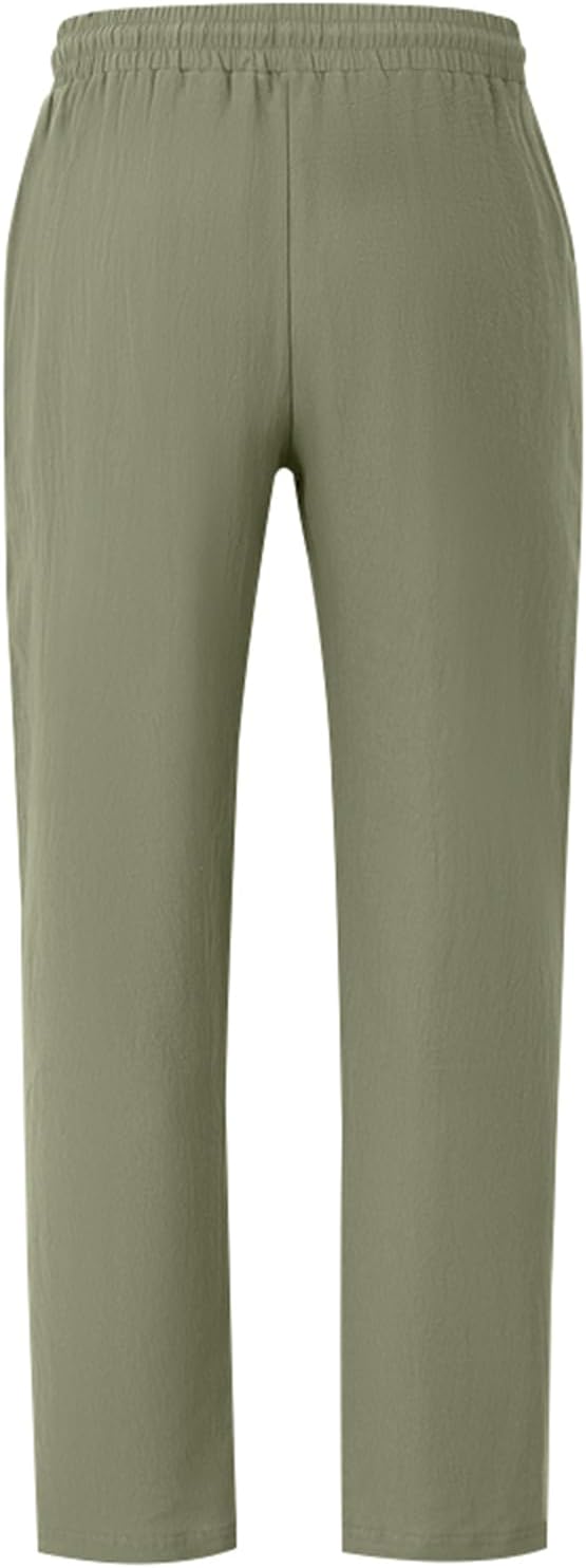 Mens Linen Pants Yoga Beach Loose Fit Casual Summer Elastic Waist Drawstring Baggy Trousers with Pockets