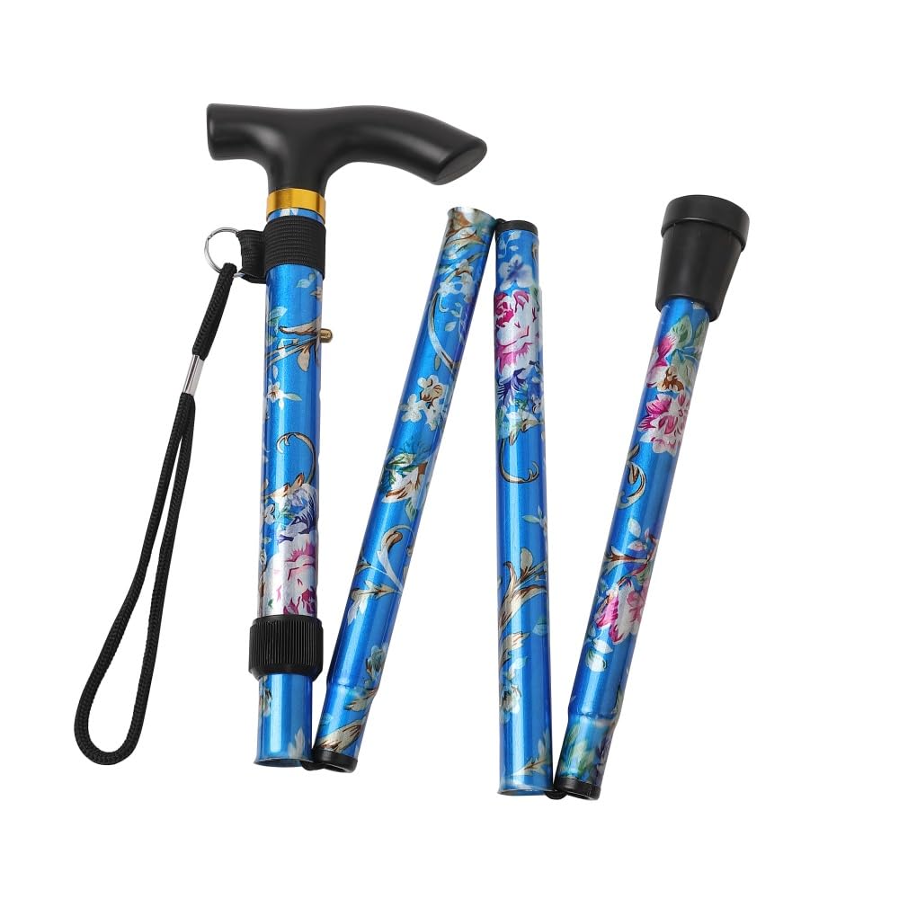 Comfkey Folding Lightweight Walking Stick - Adjustable Aluminum Metal Collapsible Travel Cane with Non-Slip Rubber Base