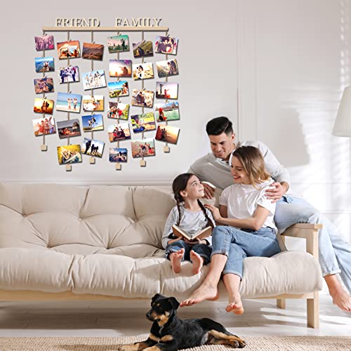 Uping Cadre Photo Pele Mele Mural Porte Photo Mural en Bois Cadre Multi Photo Decoration Maison avec Photo Pince et 4 Lettres en Bois- Family Friend Love Baby – Image 5
