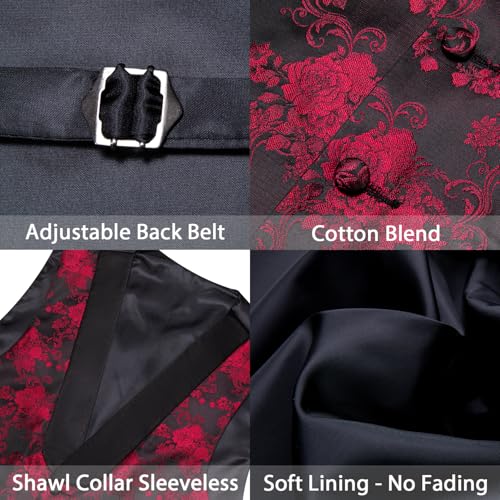 Image of Barry.Wang Mens Silk Lapel /Shawl Collar Vest Tie Sleeve Holder Set Formal /Casual Paisley Vests Wedding Tuxedo Waistcoat