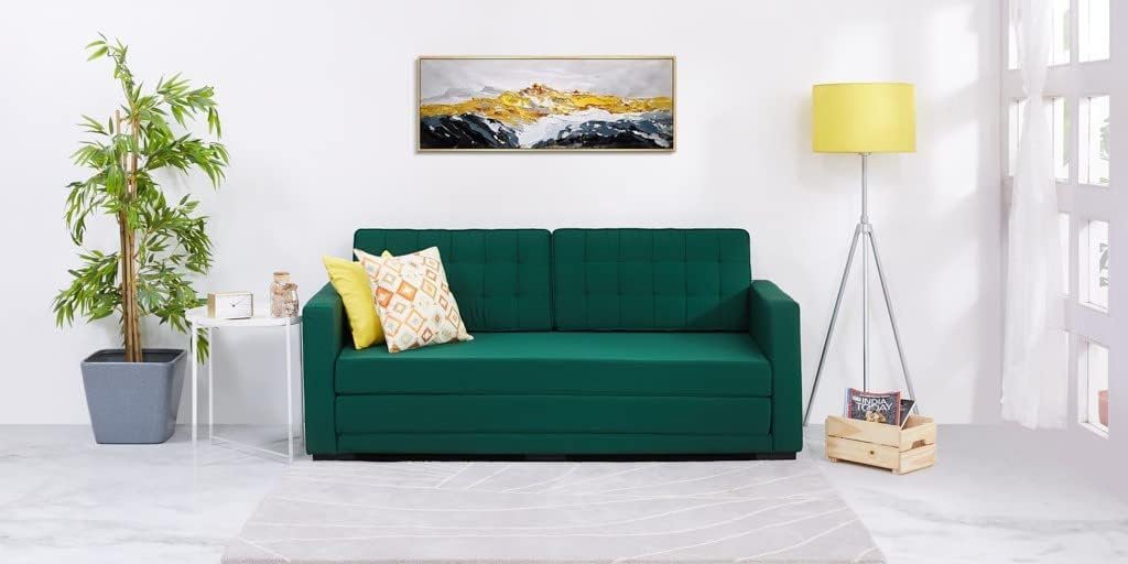 WESTIDO Cortez 2 Seater Double Solid Wood Fold Out Sofa Cum Bed (Finish Color - Green Delivery Condition - DIY(Do-It-Yourself)) | 1 Year Warranty