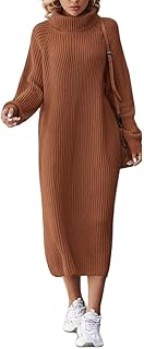 ORANDESIGNE Knitted Dress Long Women's Winter Turtleneck Mini Dress Long Sleeve Knitted Dresses Women Winter Dress High Elasticity Jumper Dress Autumn Winter Knitted Dress Casual Dress