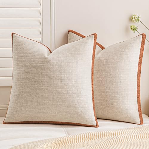 a moment Loop Yarn Linen-Like Pillow Cover Natural Soft Decorative Throw Pillow Case Farmhouse 18x18 Inch, Bohemian Textured Cushion Cover for Sofa Bed, Wrinkle-Resistant Home Decor Orange by a moment - Used condition - US$10.42