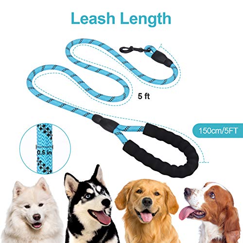 Petmegoo 5Ft 1/2In Strong Blue Dog Leash For Large Dogs & Medium Size Dogs - Highly Reflective Heavy Duty Dog Rope Leash With Soft Padded Anti-Slip Handle- For 18-120 Lbs Dogs #TOP3