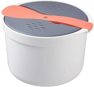 Microwave Rice Cooker, 2L Microwave Steamer Set with Rice Scoop, Lid, Strainer and Steaming Pot, Dishwasher Safe, Food Grade Microwave Rice Cooker Set for Vegetables Meats Home Office Use(Orange)