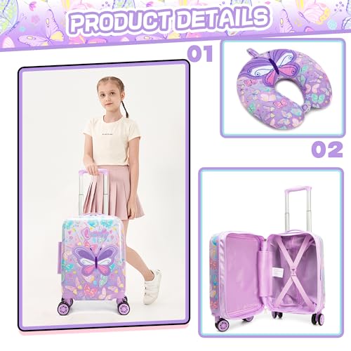 Image of Kid's Luggage Set 2 Piece Suitcase Set 16'' Hardside Luggage with Spinner Wheels Girls Carry on Toddler Luggage Travel Rolling Luggage Carry on Luggage Airline Approved