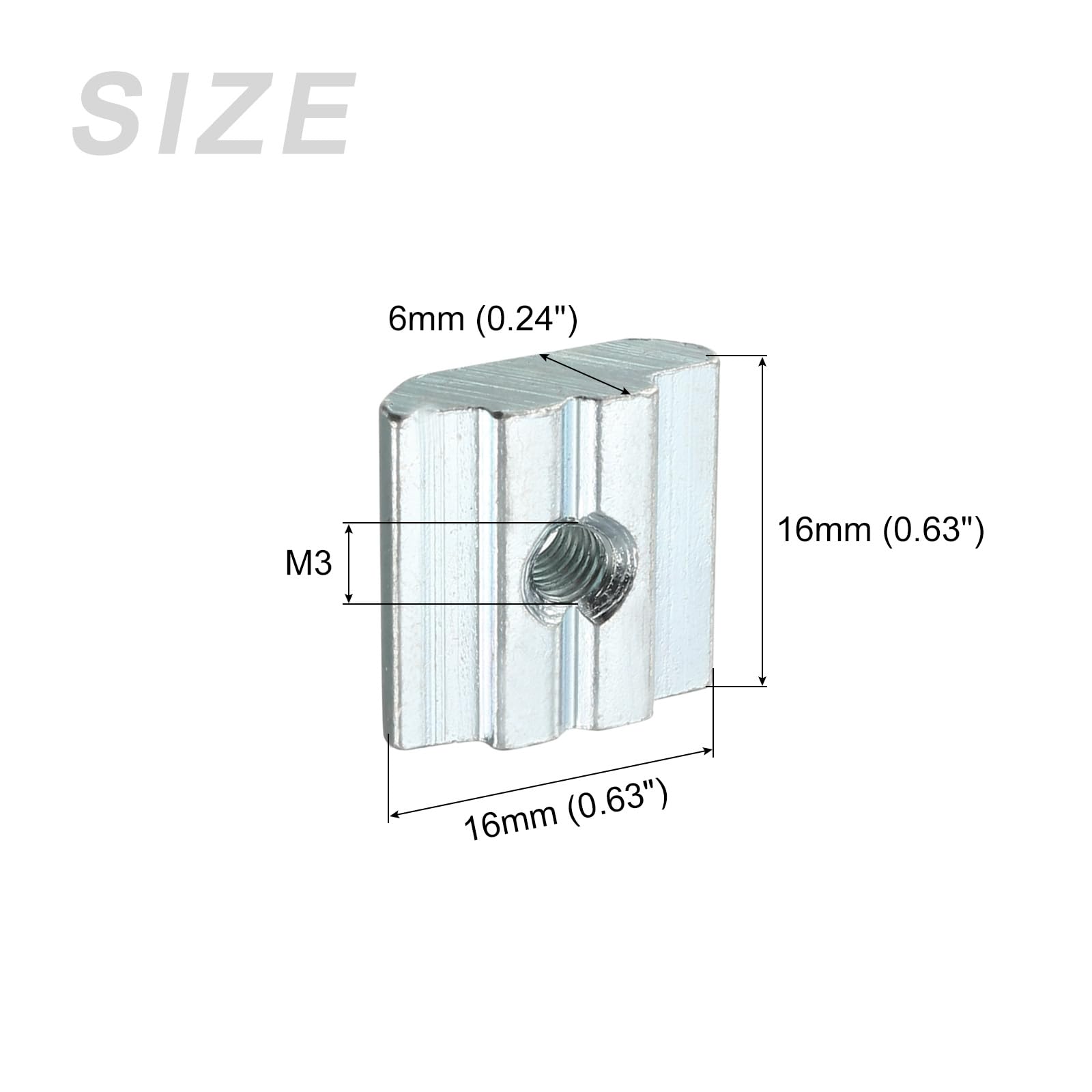 METALLIXITY Slide in T-Nut (M3 Thread) 12pcs, Carbon Steel T-Slot Nut Fastener for 3030 Series Aluminum Extrusion Profile - Image 2