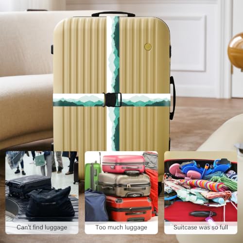 Image of Luggage Straps for Suitcases, Travel Adjustable Belt with Quick Release Buckle, Heavy Duty Nylon Bag Packing Strap, Unique Bright Identifiers Business Travel Accessories (2 Pack) - Green White
