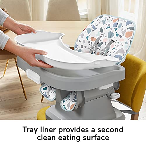 Fisher-Price Spacesaver Simple Clean High Chair Baby To Toddler Portable Dining Seat With Removable Tray Liner, Pacific Pebble #TOP3