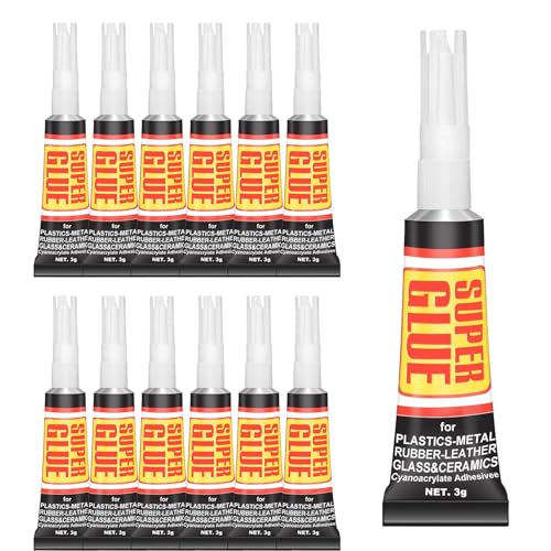 Tenacore 12 x Sekundenkleber Extra Stark Superkleber 3g Alleskleber Schweißen Hochfester Ölkleber für Metall Keramik Gummi Kunststoff Holz Leder