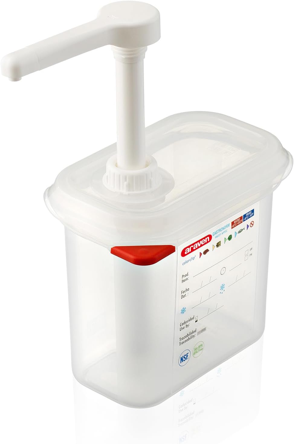 Araven Sauce Dispenser with Pump, Single Container for Serving Condiments in Commercial Kitchen, 1 Oz Capacity, 1 Count, Clear