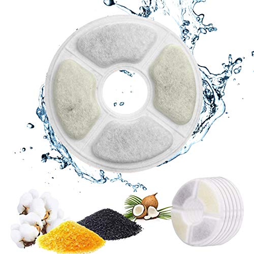 PewinGo Filtros Fuente Gatos, Filtro de Fuente de Triple Accin para Reemplazo de Fuente de Gato con Algodn de Alta Intensidad, Carbn Vegetal para Fuente de Agua 2-2.5L (6 Piezas)
